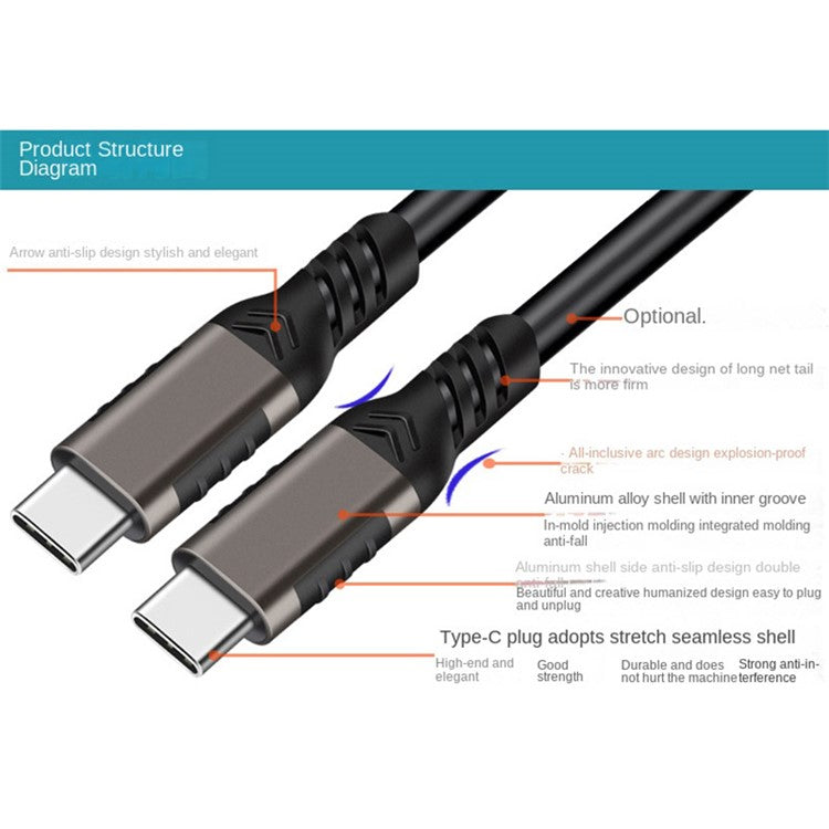 For iPhone 15 Series 2m For MacBook Tablet Phone PD 100W Type-C to Type-C Fast Charging Cable USB3.2 Gen2 4K / 60Hz 20Gbps Data Transmission Cable
