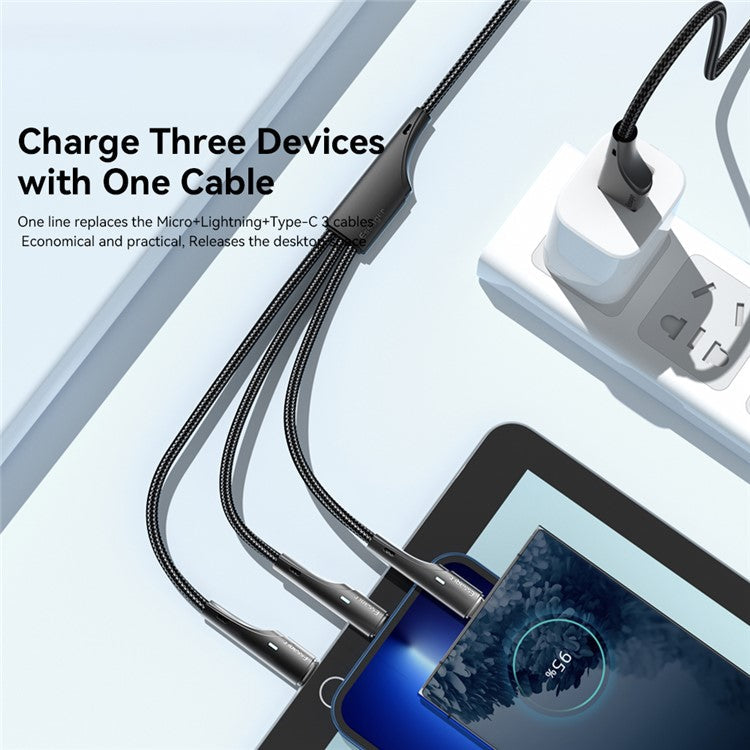 ESSAGER 1.2m 3-in-1 Charging Cable 3A USB to Micro USB, Type-C, for iPhone, iPad Data Cable
