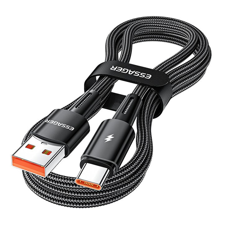 ESSAGER 2m Super Long USB to Type-C 120W Fast Charging Cable 480Mbps Data Transmission Cable - Black