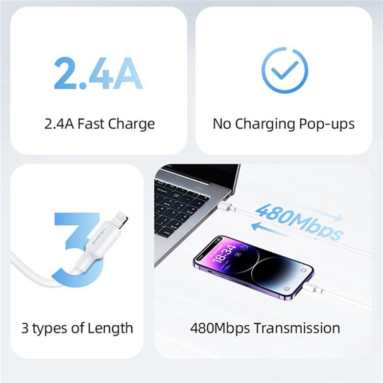 USAMS US-SJ604 U84 1m 2.4A Lightning Charging Cord USB to Lightning Data Cable for iPhone, iPad