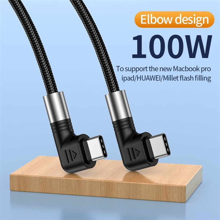 For iPhone 15 Series A9 3m Nylon Braided 480Mbps USB-C Data Cable Dual Elbow Heads 5A 100W Fast Type-C Charging Cable