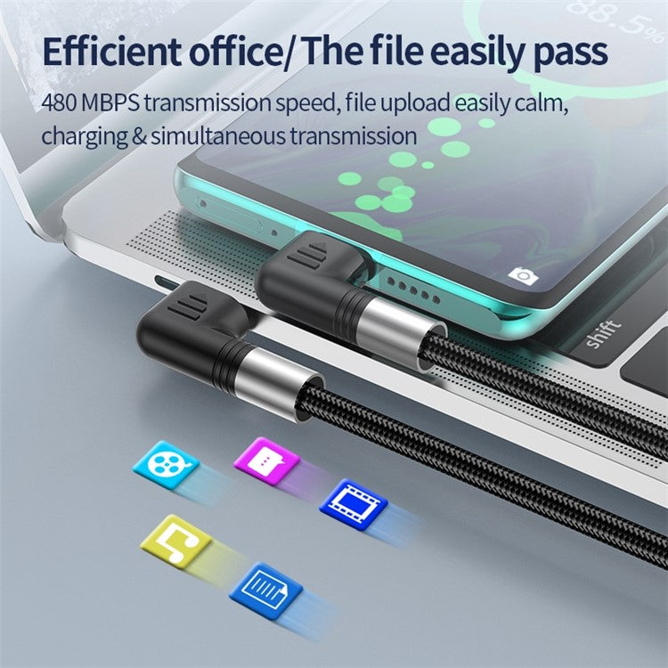 For iPhone 15 Series A9 3m Nylon Braided 480Mbps USB-C Data Cable Dual Elbow Heads 5A 100W Fast Type-C Charging Cable