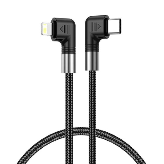 A9 0.5m Type-C to Lightning 30W Fast Charging Cord Dual Elbow Plug Nylon Braided Data Cable