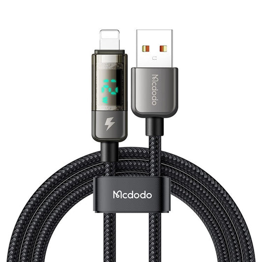 MCDODO CA-3621 1.8m USB-A to Lightning Digital Display Auto Power Off Transparent Data Cable - Black