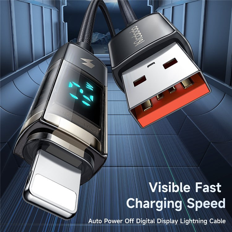MCDODO CA-3620 1.2m Digital Display Auto Power Off USB-A to Lightning Transparent Data Cable - Black