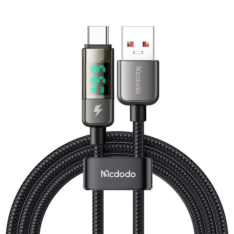 MCDODO CA-3630 for iPhone 15 Series 1.2m 100W High Power Digital Display Auto Power Off USB-A to Type-C Transparent Data Cable - Black