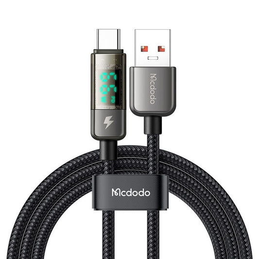 MCDODO CA-3630 for iPhone 15 Series 1.2m 100W High Power Digital Display Auto Power Off USB-A to Type-C Transparent Data Cable - Black