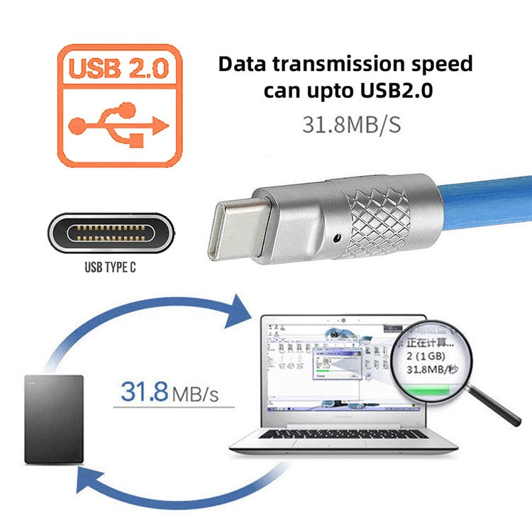 UC-023-OR-2.0M 2m USB-A to Type-C Liquid Silicone Ultra Soft 120W Power Fast Charge Data Cable - Blue