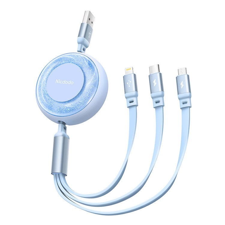 MCDODO CA-357 MDD for iPhone 15 Series 3-in-1 Retractable Charging Cable Lightning Type-C Micro USB for iPhone, Android - Blue