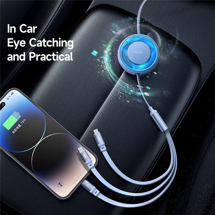 MCDODO CA-357 MDD for iPhone 15 Series 3-in-1 Retractable Charging Cable Lightning Type-C Micro USB for iPhone, Android - Blue