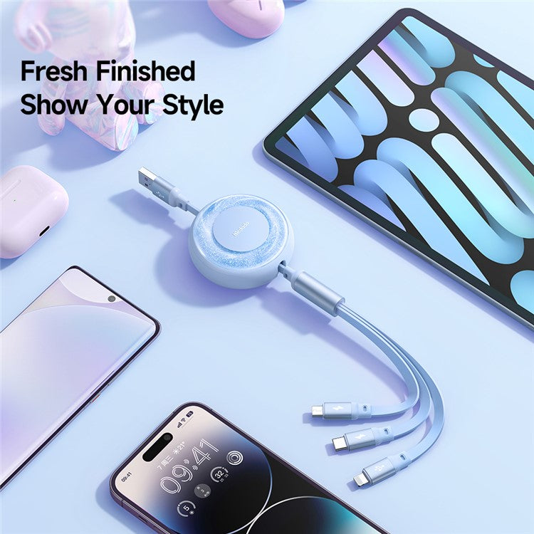 MCDODO CA-357 MDD for iPhone 15 Series 3-in-1 Retractable Charging Cable Lightning Type-C Micro USB for iPhone, Android - Blue