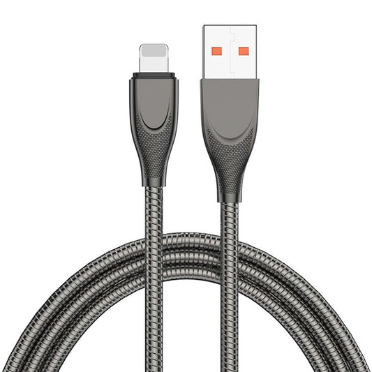 ENKAY HAT PRINCE 2m 2.4A USB-A to Lightning Fast Charging Data Cable with Spring Carbon Steel Hose - Black