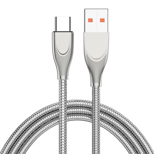 ENKAY HAT PRINCE 2m USB-A to Type-C 6A Fast Charging Spring Cable Carbon Steel Hose 480Mbps Data Cord - Silver
