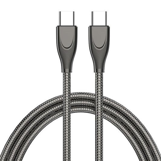 ENKAY HAT PRINCE 1m Type-C to Type-C Cable PD 65W Fast Charging Carbon Steel Hose Spring Data Cord - Black