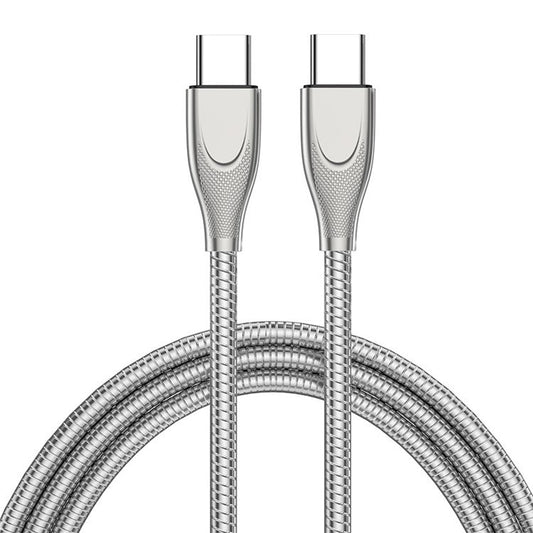 ENKAY HAT PRINCE 2m Type-C to Type-C Cable PD 100W Fast Charging Data Cable E-Marker Chip Carbon Steel Hose Spring Cord - Silver