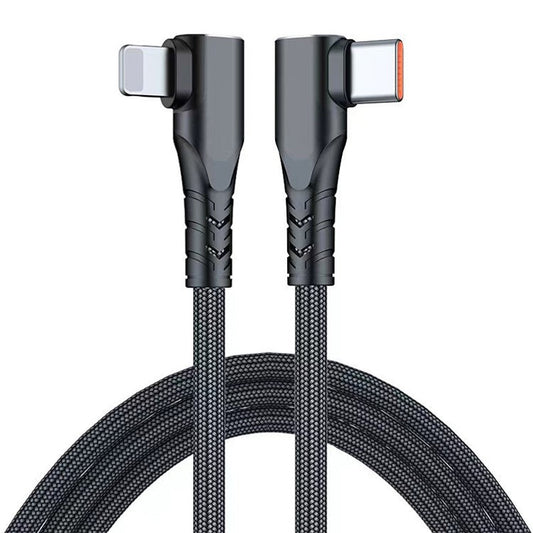 ENKAY HAT PRINCE 2m Dual Right Angle Type-C to Lightning Data Cable PD 20W Fast Charging Cord - Black