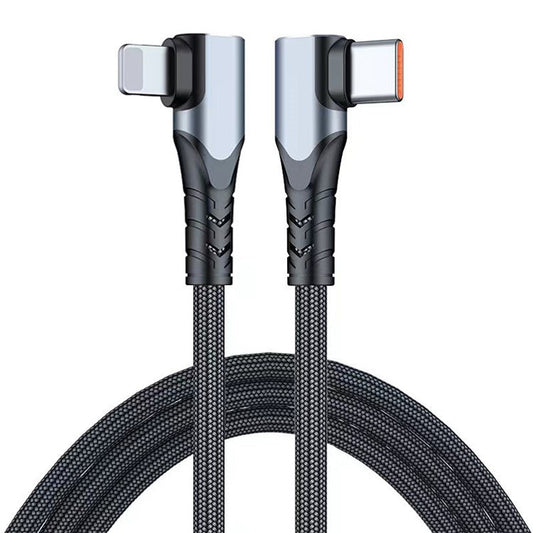 ENKAY HAT PRINCE 2m Dual Right Angle Type-C to Lightning Data Cable PD 20W Fast Charging Cord - Silver