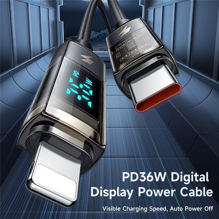 MCDODO CA-3601 1.8m PD 36W Digital Display Type-C to Lightning Auto Power Off Transparent Data Cable