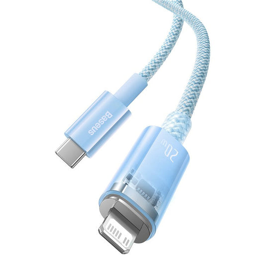 BASEUS Explorer Series 1m Fast Charging Cable Smart Temperature Control Type-C to iP 20W Nylon Data Cord - Blue