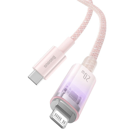 BASEUS Explorer Series 1m Fast Charging Cable Smart Temperature Control Type-C to iP 20W Nylon Data Cord - Pink