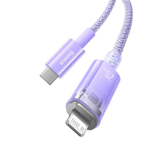 BASEUS Explorer Series 1m Fast Charging Cable Smart Temperature Control Type-C to iP 20W Nylon Data Cord - Purple