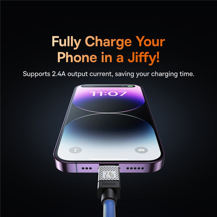 BASEUS CoolPlay Series CB000044 1m Data Transfer Line 2.4A Fast Charging USB to iP 7Pin Charging Cable - Blue