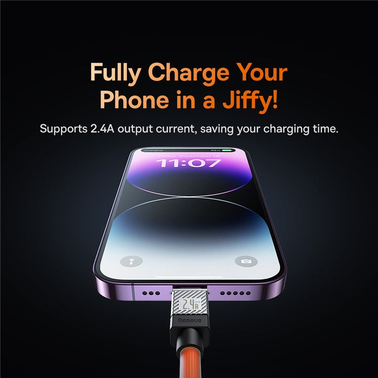 BASEUS CoolPlay Series CB000044 2m USB to iP 7Pin Cable 2.4A High-Speed 480Mbps Data Transfer Line Cord - Orange