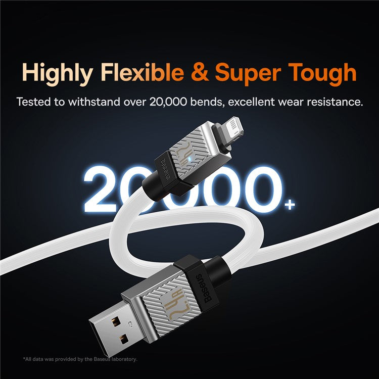 BASEUS CoolPlay Series CB000044 2m USB to iP 7Pin Cable 2.4A High-Speed 480Mbps Data Transfer Line Cord - White