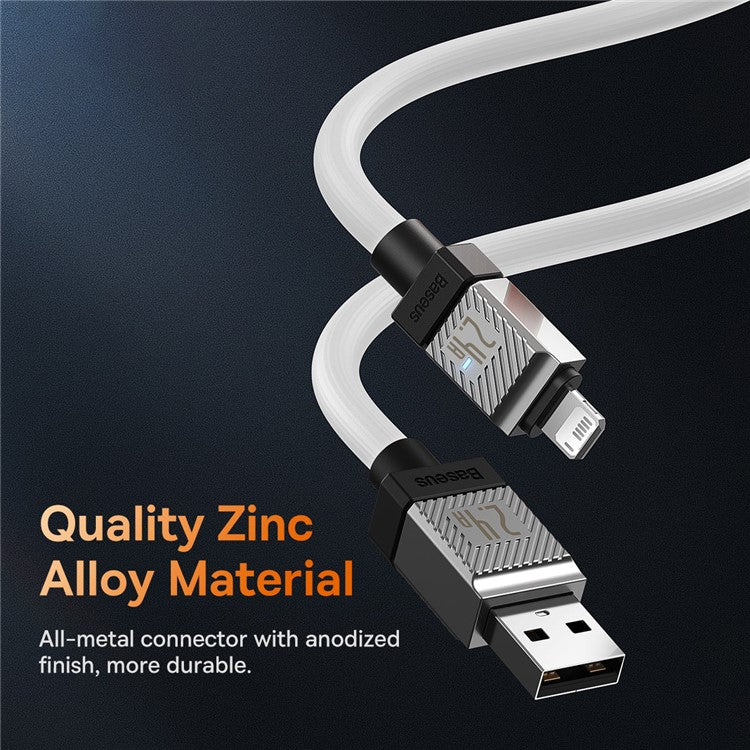 BASEUS CoolPlay Series CB000044 2m USB to iP 7Pin Cable 2.4A High-Speed 480Mbps Data Transfer Line Cord - White
