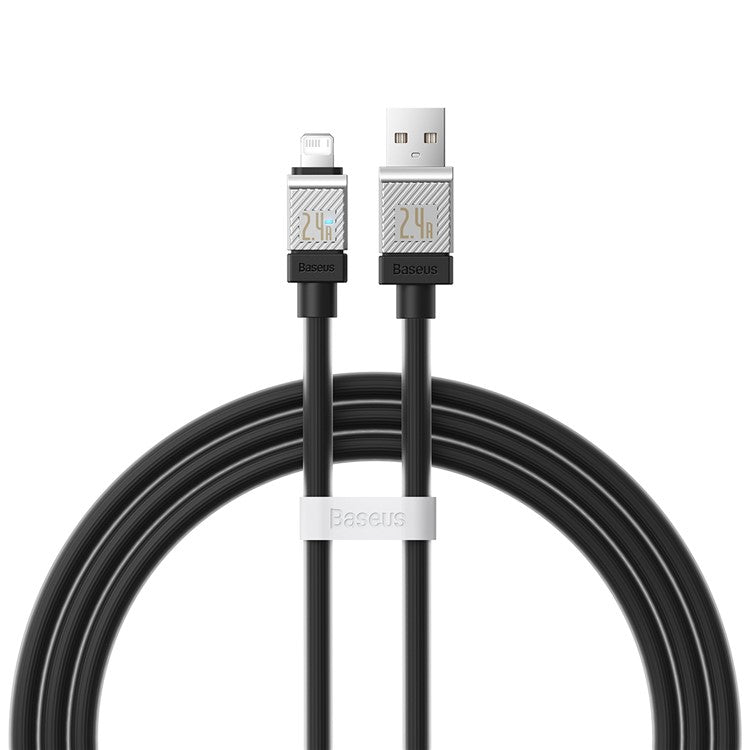 BASEUS CoolPlay Series CB000044 2m USB to iP 7Pin Cable 2.4A High-Speed 480Mbps Data Transfer Line Cord - Black