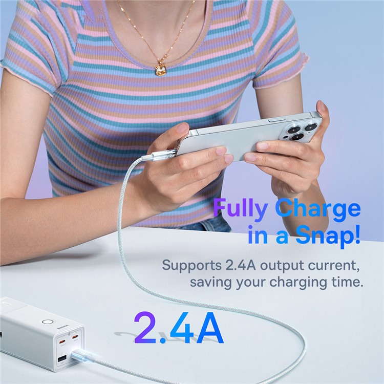 BASEUS Explorer Series USB to iP 2.4A Fast Charging Cable with Smart Temperature Control, 480Mbps Data Cable 2m - White