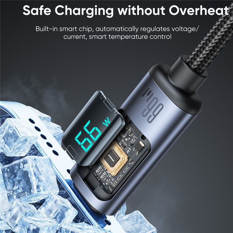 JOYROOM S-AC066A16 1.2m Prism Series for iPhone 15 Series Digital Display 66W Fast Charging USB-A to Type-C Data Cable