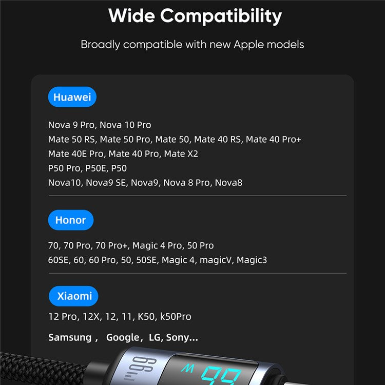 JOYROOM S-AC066A16 1.2m Prism Series for iPhone 15 Series Digital Display 66W Fast Charging USB-A to Type-C Data Cable