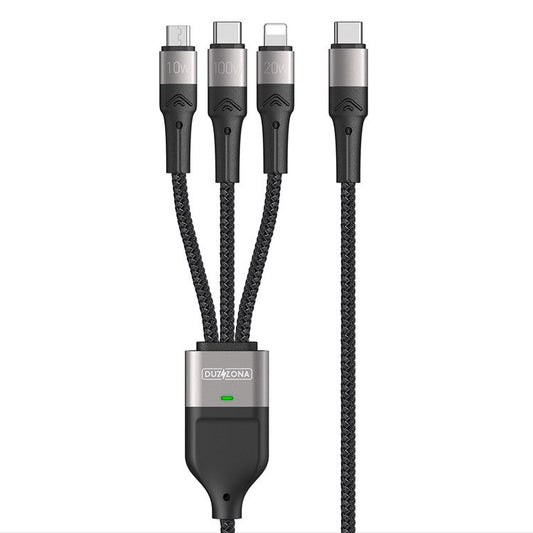 DUZZONA A4 for iPhone 16-15 Series 100W 3-in-1 5A Fast Charging Cable USB-C to USB-C+Lightning+Micro USB Cord (CE / FCC / UKCA / ROHS Certificate)