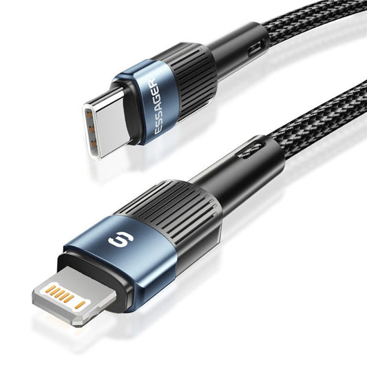 ESSAGER ES-X18 2m PD 29W Nylon Type-C to iP Charger Cable 3A Fast Charging 480Mbps Data Transfer Cord - Blue