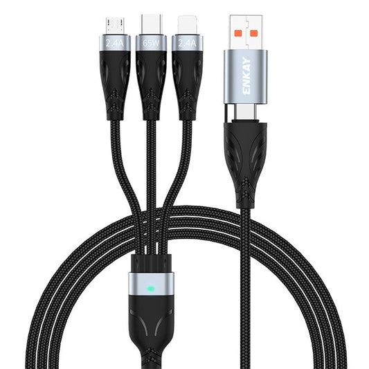 ENKAY HAT PRINCE 5-in-1 2m 65W Fast Charging Cable USB / Type-C to Type-C / Lightning / Micro USB Nylon Braided Charging Cord with Indicator