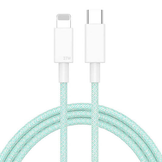 2m PD 27W Fast Charging Cable for iPhone 13 / 14 / iMac Type-C to Lightning Data Cable Colorful Nylon Braided Charging Cord - Green