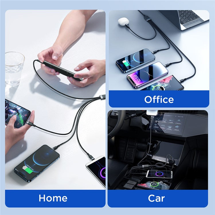 JOYROOM S-1T4018A18 1.2m Multi-use Series for iPhone 15 Series 4-in-1 Lightning*2+Type-C+Micro 3.5A Fast Charging Data Cable