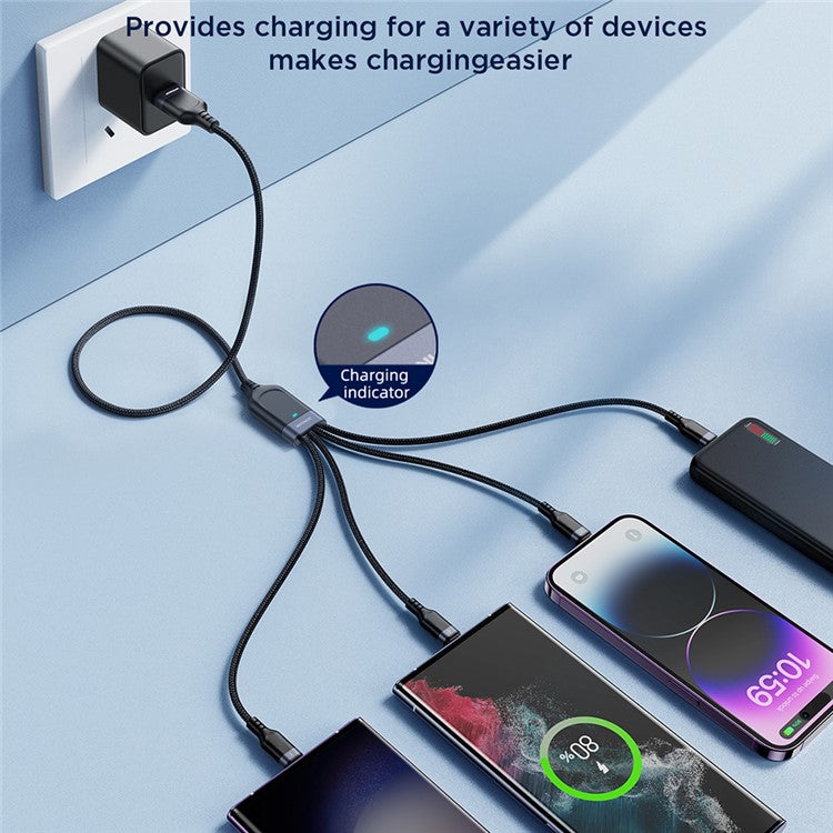 JOYROOM S-1T4018A18 1.2m Multi-use Series for iPhone 15 Series 4-in-1 Type-C*2+Lightning+Micro 3.5A Fast Charging Data Cable