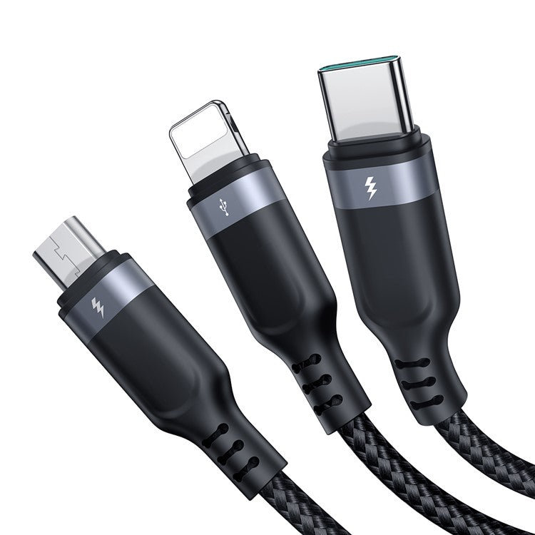 JOYROOM S-1T3018A18 30cm Multi-use Series for iPhone 15 Series 3-in-1 Lightning+Type-C+Micro 3.5A Data Cable for Power Bank