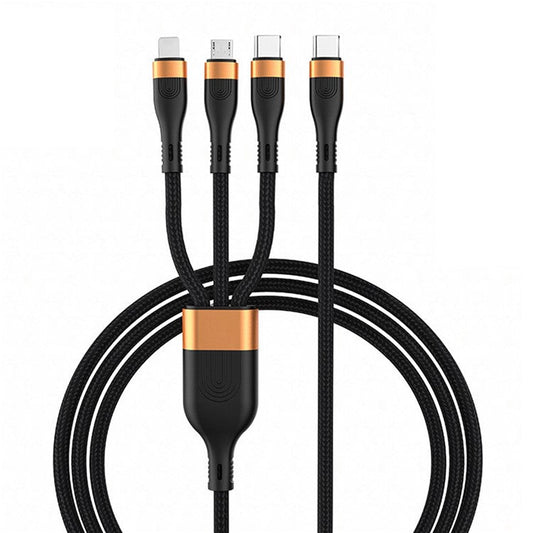 For iPhone 15 Series 1.2m PD 100W 3-in-1 Type-C to Lightning+Type-C+Micro Data Cable Phone Fast Charging Nylon Cable - Black / Gold