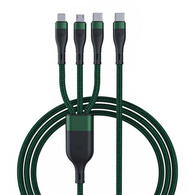 For iPhone 15 Series 1.2m PD 100W 3-in-1 Type-C to Lightning+Type-C+Micro Data Cable Phone Fast Charging Nylon Cable - Dark Green