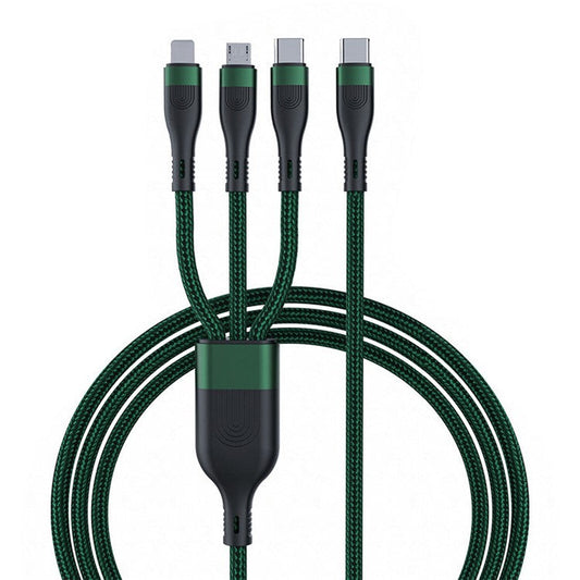 For iPhone 15 Series 1.2m PD 100W 3-in-1 Type-C to Lightning+Type-C+Micro Data Cable Phone Fast Charging Nylon Cable - Dark Green