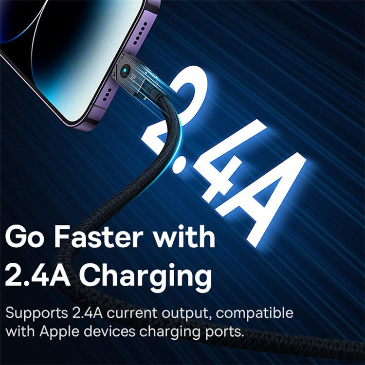 BASEUS Unbreakable Series 1m USB to iP 2.4A Fast Charging Aramid Fiber Braided Data Cable - Cluster Black