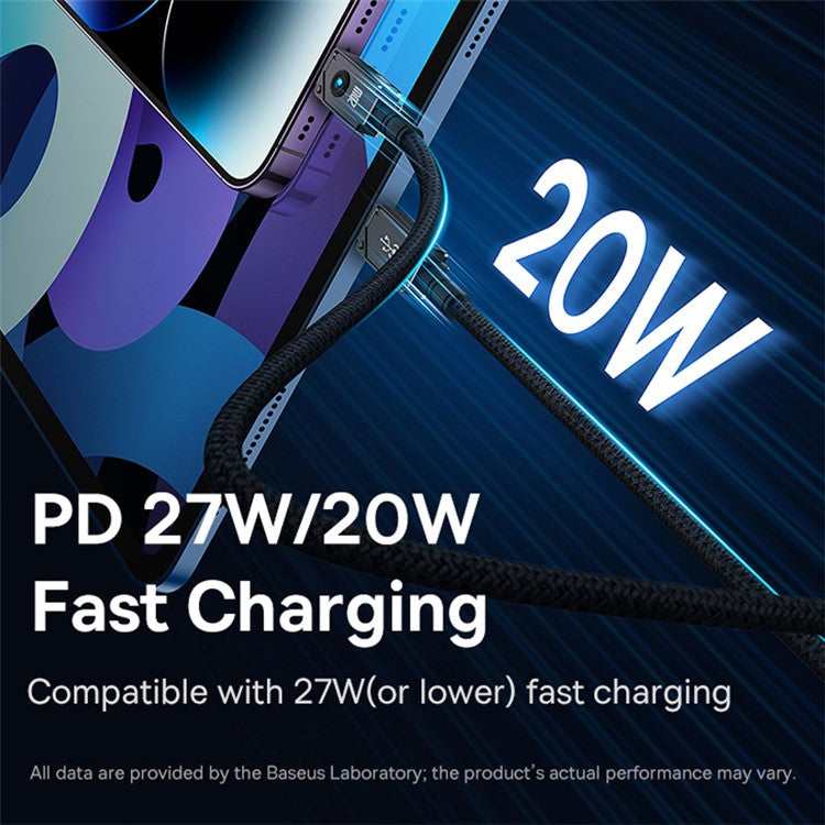 BASEUS Unbreakable Series 2m Type-C to iP Aramid Fiber Braided 20W Fast Charging Data Cable - Cluster Black