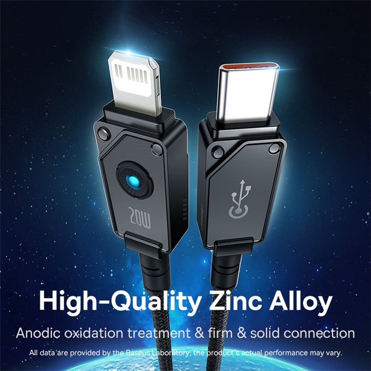 BASEUS Unbreakable Series 2m Type-C to iP Aramid Fiber Braided 20W Fast Charging Data Cable - Cluster Black