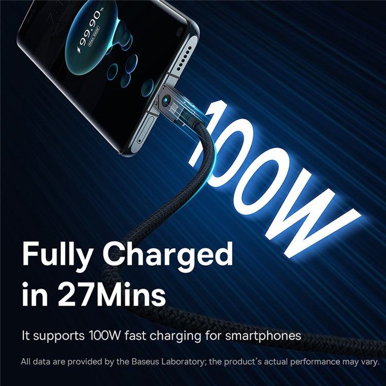 BASEUS Unbreakable Series 2m USB to Type-C Braided Data Cable Support 100W Fast Charging - Cluster Black