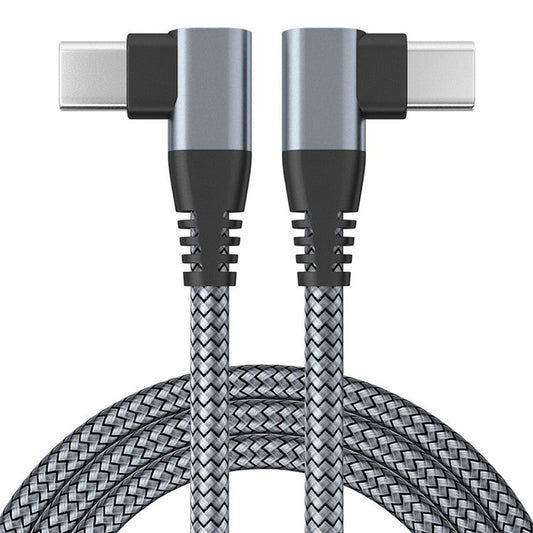 For iPhone 15 Series 2m Nylon Braided PD 60W Fast Charging Cord for Cell Phones, Tablets, Laptops Dual Angled Type-C USB2.0 Data Cable - Grey