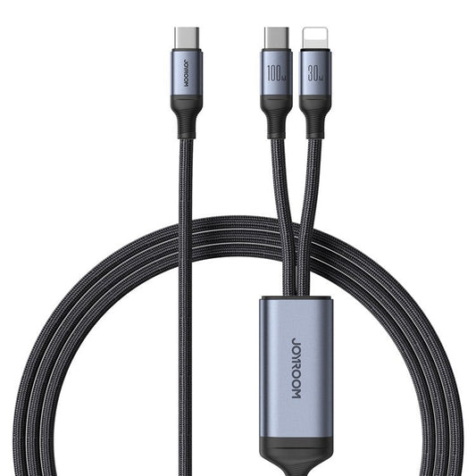 JOYROOM SA21-1T2 Speedy Series for iPhone 15 Series 1.5m 100W Fast Charging Cable Nylon Braided Cord 2-in-1 Type-C to iP+Type-C Charger Adapter