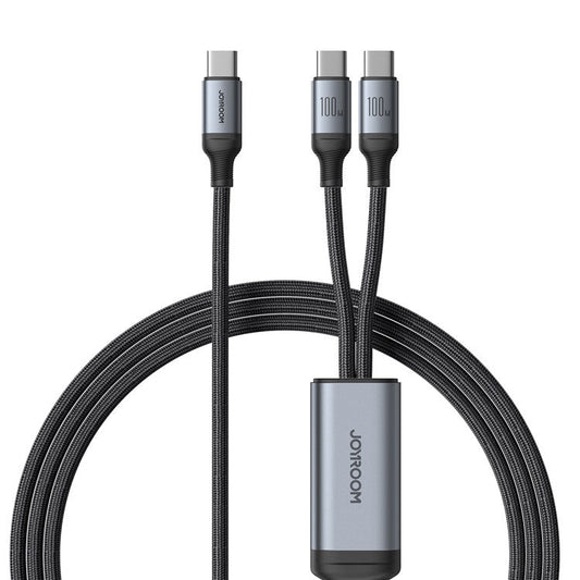 JOYROOM SA21-1T2 Speedy Series for iPhone 15 Series 1.5m 100W Fast Charging Cord 2-in-1 Type-C to Type-C+Type-C Nylon Braided Data Cable